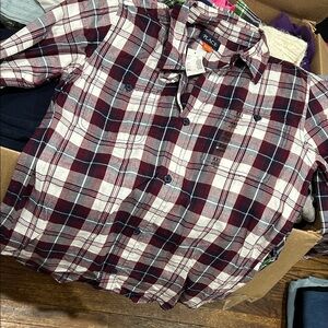 Children’s Place Burgandy and navy blue and Plaid Shirt